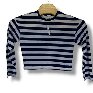 Madewell Navy White Striped Cropped Long Sleeve Tee XS NWT‎